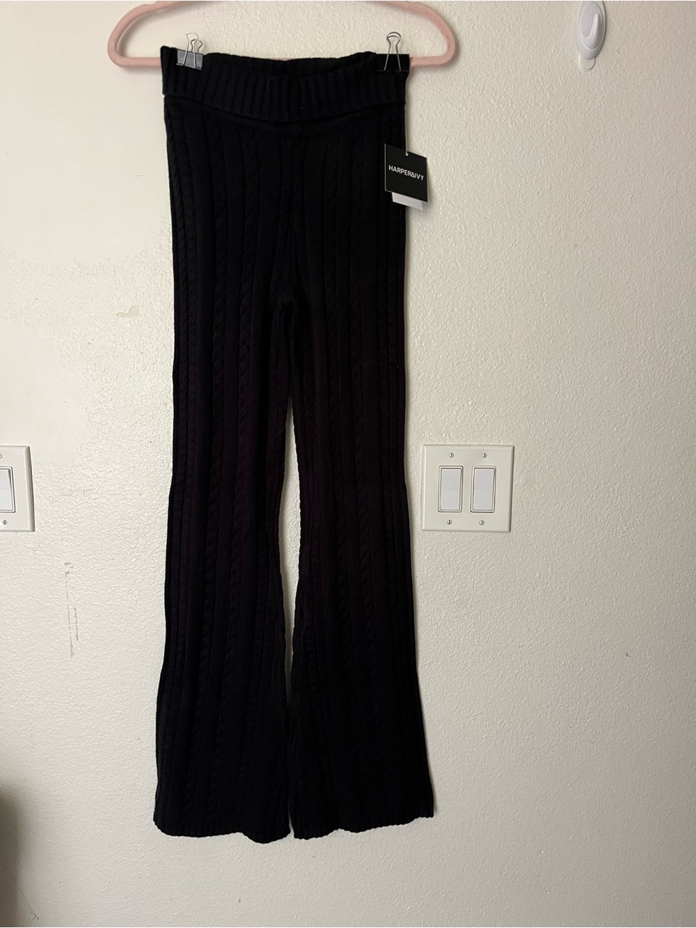 Harper Black Cable-Knit Flare Leggings